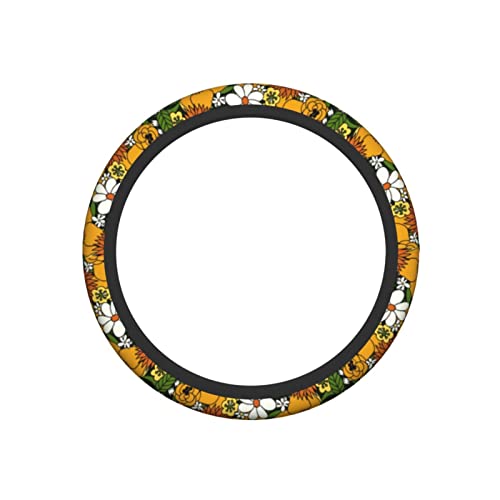 PURKCUYERT Fundas de volante para coche, diseño hippie de flores abstractas para hombres y mujeres, universal de 15 pulgadas, fundas elásticas para volante