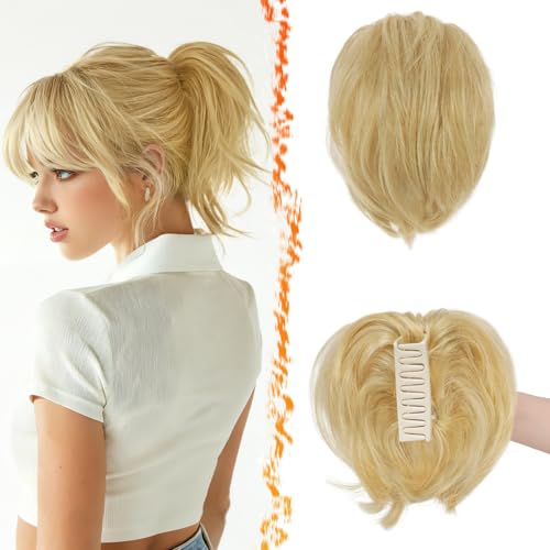 BARSDAR Claw Clip Short Human Hair Ponytail Extension with Bendable