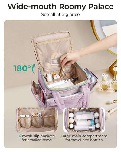 BAGSMART Travel Toiletry Bag for Women with Puffy Water-Resistant Fabric, Roomy Makeup Bag Organizer for Travel-Sized Toiletries & Accessories, Black3