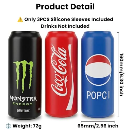 Image of TecoKart 3Pcs Beverage Can Sleeves Silicone Beer Can Cover 500ml Anti-Slip Elastic Can Wraps | Fits 500ml Soda & Beer Cans, Condensation Proof Grip & Reusable Protective Sleeve Set