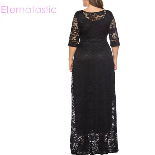 Image of Eternatastic Women's Floral Lace 2 /3 Sleeves Maxi Dress Plus Size Evening Party Dresses