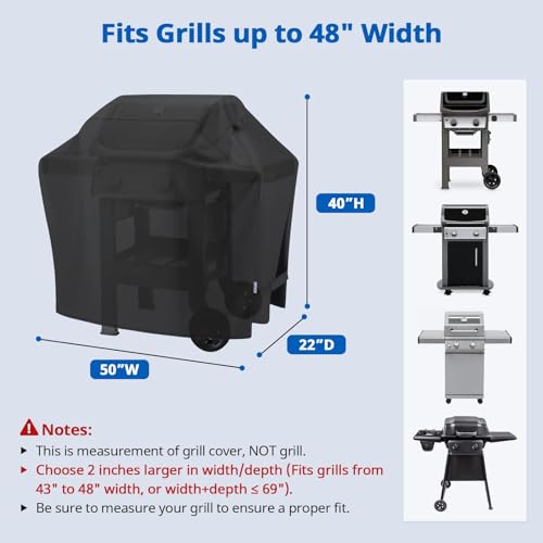 Image of SunPatio Grill Cover 50 Inch, Outdoor Heavy Duty Waterproof Barbecue Gas Cover, UV & Fade Resistant, All Weather Protection Compatible for Weber CharBroil Kenmore Nexgrill Grills and More, Black