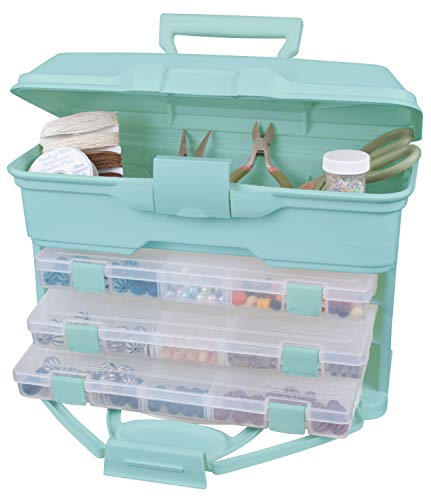 Artbin 6994Aa Solutions Cabinet, Portable Art & Craft Organizer With Handle & Drawers, [1] Plastic Storage Case, Clear/Aqua #TOP4