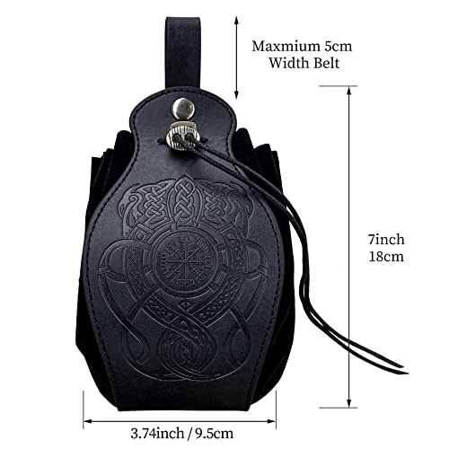 Medieval Viking Belt Pouch Black Faux Leather Belt Bag Retro Portable Drawstring Purse Renaissance Dice Bag for LARP Ren Faire - Image 4