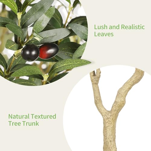 Realead 6ft Artificial Olive Tree with Tall Exquisite Planter - Realistic Faux Olive Tree with Thick Trunk and Lifelike Fruits - Large Fake Olive Tree for Home Office Decor - Image 5