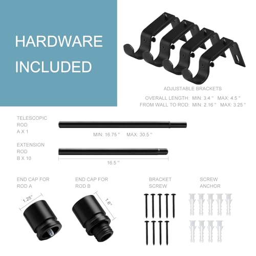 Image of Byondeth Curtain Rods for Windows 16 to 170 Inches Adjustable Length 1 Inch Diameter Window Curtain Rod with Aluminium Finials, Black