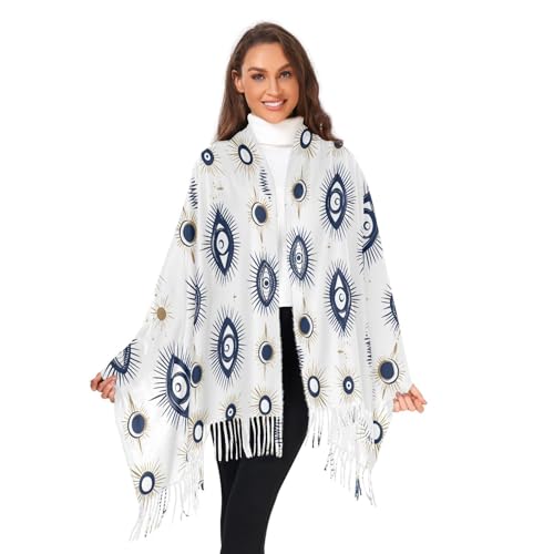 Abstract Evil Eyes Pashmina Scarf for Women Soft Cashmere Feel with Tassel Shawl Wraps 86×30 IN2