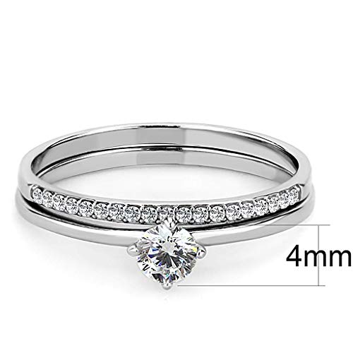 Women's Stainless Steel Round Cut Solitaire Engagement Wedding Set2
