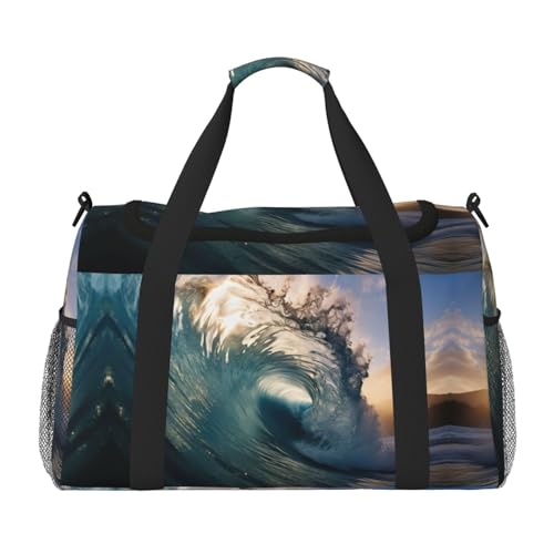 Sac de sport noir avec imprimé vagues de l'océan - Taille unique universelle