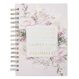 Christian Art Gifts Journal w/Scripture He Gives Me New Strength Psalm 23:3 Bible Verse, Pink Floral 192 Ruled Pages, Large Hardcover Notebook, Wire Bound
