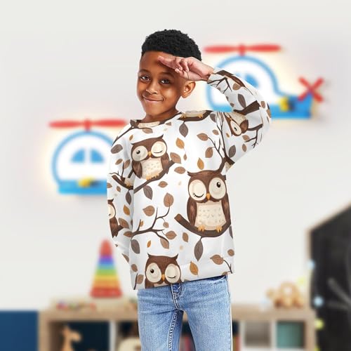 JUNZAN Cute Cartoon Owls Kids Boys Hoodie Sweatshirt Fleece Boys Sweat Shirt Camping 4T4