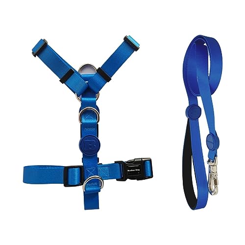 Kit Peitoral H com antipuxão Brabus Dog + Guia Premium Azul Tamanho:M