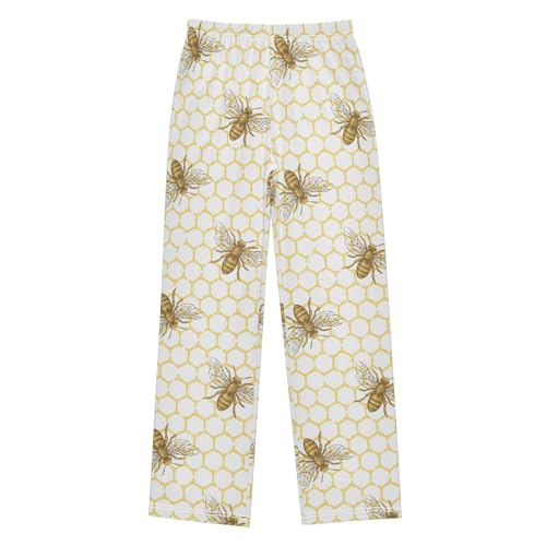 ZZXXB Bee and Honeycomb Boys Long Pants Soft Trousers Elastic Waist Kids Lounge Bottoms with Pockets S-XL