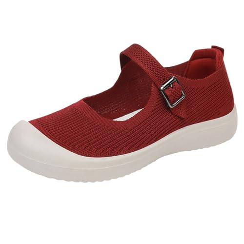 Women's Mary Jane Flats Ballet Flats Dressy Casual Shoes Comfortable Knit Slip-on Walking Shoes with Adjustable Straps Arch Support