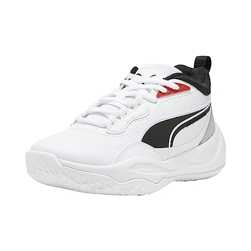 PUMA Playmaker Pro Plus Sneaker, Ash Gray-for All Time Red Black, 4 US Unisex Big Kid