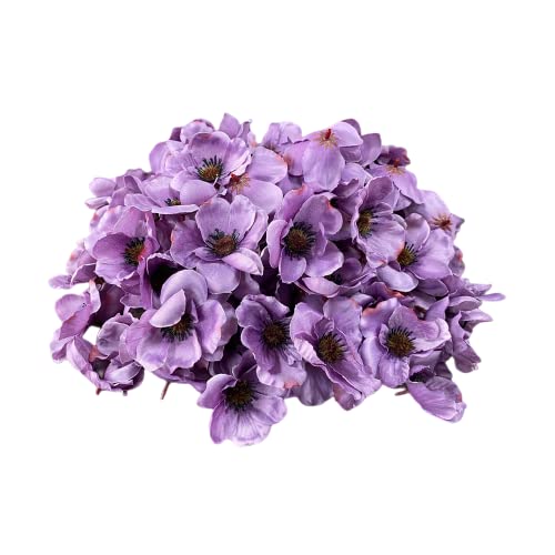 Rikyo 100 pcs Artificial Silk Poppy Anemone Flower Heads Autumn Fake Poppy Flower,Vase Fillers,Corsages for Wedding Decor,Nursery Wall,Archway Decor Wreath Garland Cake Ornaments (Purple)