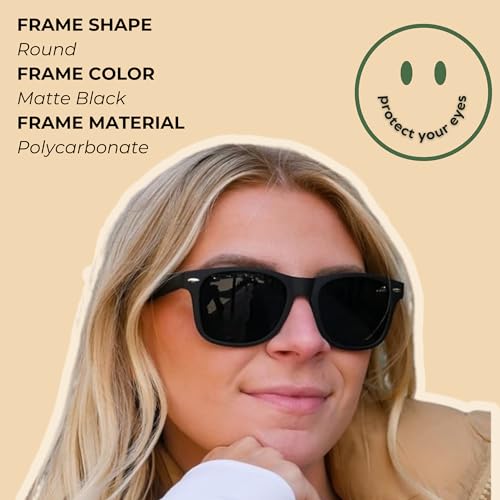 ShadyVEU Super Dark Black Lens Round Sunglasses UV Protection Spring Hinge Soft Matte Frame Fashion Shades3