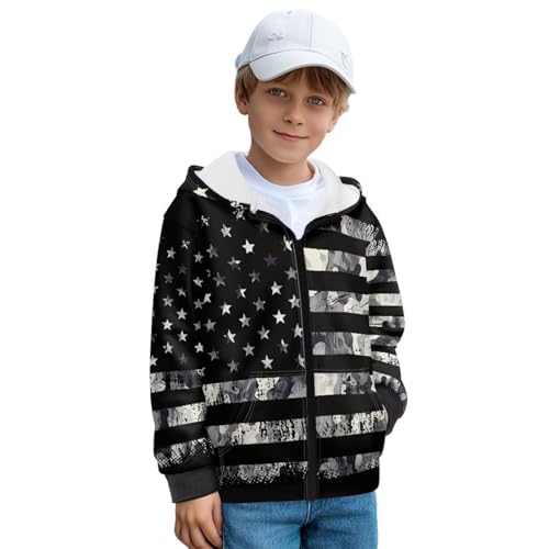 Boys' Long Sleeve Hooded Sweatshirt Zip up Fleece Hoodies with Pockets Winter Athletic Jackets Coat Size 6-16