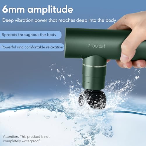 arboleaf mini Massagepistole Massage gun bis zu 3200U/min, handliche Massagepistole 0,47kg mit druckadaptive stufe & 4 Silikon-Massageköpfen, leise Muskelpistole mit Tasche Muscle Gun USB-C(grün) 4