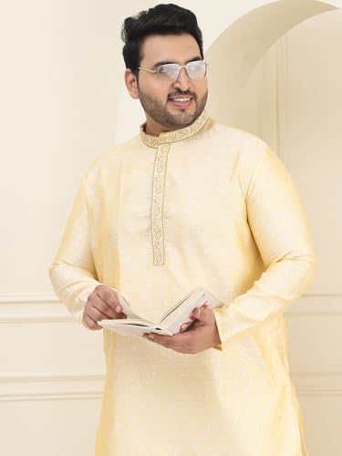 Image of SOJANYA Plus(Since 1958), Men's Silk Blend Self Design ONLY Long Kurta
