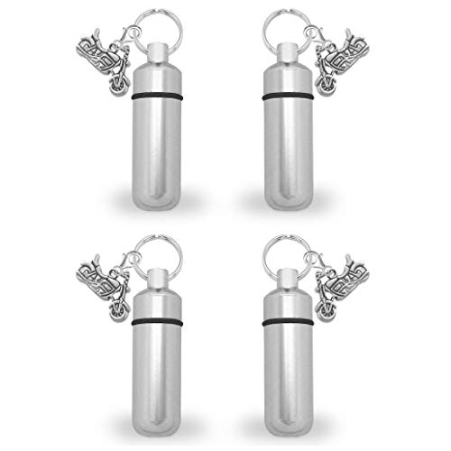 4 Pack Motorcycle Silver Cremation Funeral Keepsake Memorial Vial Urn Key Chains Includes Photo Memorial Keychain and Resizing Software