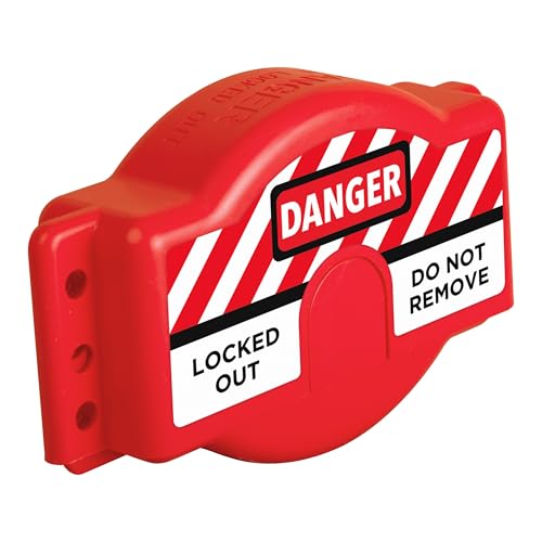 TRADESAFE Gate Valve Lockout - Red Valve Lockout Device, Lockout Tagout Valve Adjustable for 1 inch to 6-1/2 inch Diameter Valve Handles, Industrial Grade Polypropylene