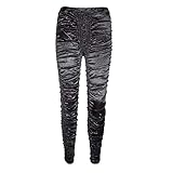 Surface brillante Rubberfashion Leggings Brillants - Leggin Brillant avec Poches pour Fesses et Ornements jusqu\'aux Hanches pour Femmes et Filles Noir métallique XL/XXL