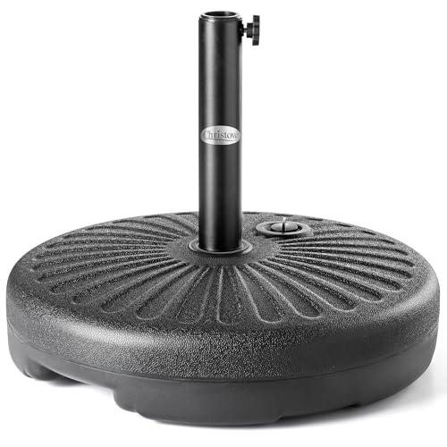 CHRISTOW Parasol Base 35kg Heavy Duty Round Plastic Garden Umbrella Holder Stand Water Sand Filled For 38mm and 48mm Poles