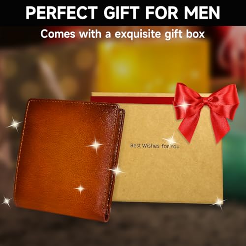 Men's RFID Blocking Bifold Genuine Leather Wallet with 10 Card Slots