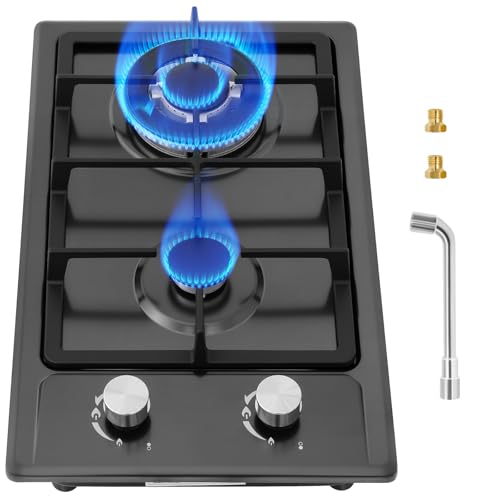 Piano Cottura a Gas,2 Fuochi Gas Piano Cottura da Incasso in Acciaio Inossidabile, con Protezione Automatica Della Fiamma, 3300 W/1000 W, GPL/gas naturale