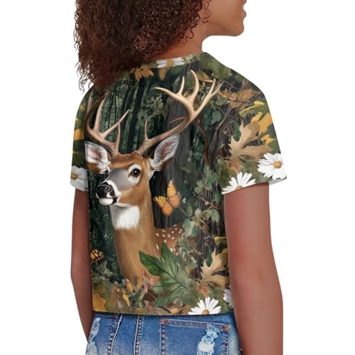 Image of Girls Summer Crop Top Outfits Short Sleeve T Shirts Kids Cute Clothes Tees Blouse