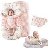 Brunees Baby Lounger for Newborn & Infant, 0-24 Months Snuggle Baby Nest in 100% Cotton, 2 Sides Cover, Breathable and Portable Lounger Pillow for Supervised Play & Rest, (Pink)