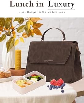 Hihealer Leather Lunch Bag Women - Adult Modern Urban Style Stylish Vegan Leather Insulated Leakproof Lunch Box for Work - 2025 Newest Christmas Gifts for Women