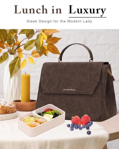 Hihealer Leather Lunch Bag Women - Adult Modern Urban Style Stylish Vegan Leather Insulated Leakproof Lunch Box for Work - 2025 Newest Christmas Gifts for Women