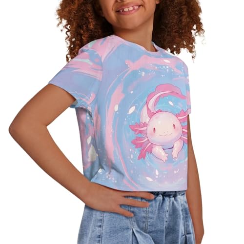 Image of Girls Crop Tees Crew Neck Casual Short Sleeve T Shirts Kids Loose Soft Comfortable Tees Blouses Shirt for Little Girl