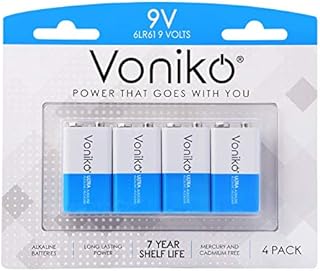 VONIKO 9V Batteries - Alkaline 9V Battery 4 Pack - Ultra Long Lasting with a 7 - Year Shelf Life