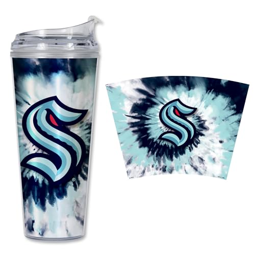 Image of Rico Industries NHL Hockey Team Color Tie Dye 24oz Metallic Acrylic Tumbler with Hinged Lid, Officially Licensed Double Wall Tumbler with Straw