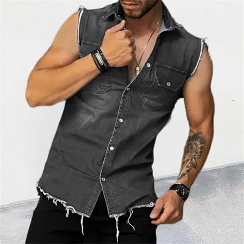 Mens Denim Vests Sleeveless Slim Fit Cowboy Button Down Jean Vest Jackets3