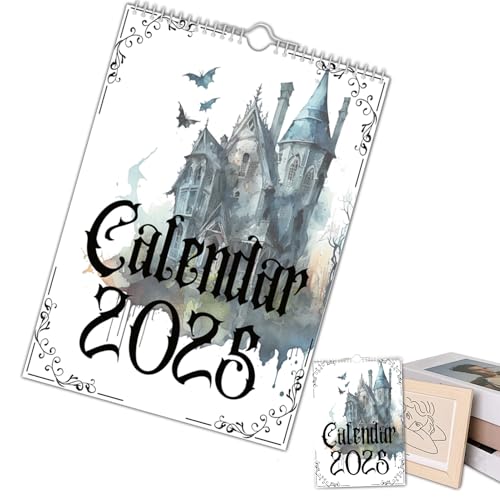 Väggkalender 2025–12 månader skolkalender slott, gotisk häxa fladdermus agenda för organisation semester familjeplanering skola