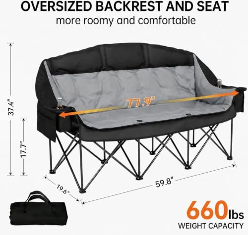 Image of Oversized 3 Person Camping Chair Double Camp Loveseat Lawn Chair