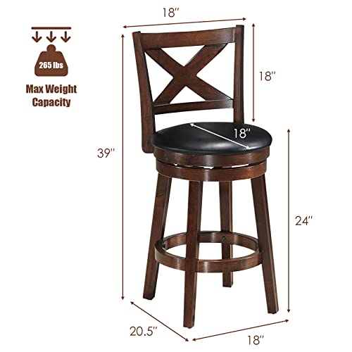 Costway Bar Stools Set Of 2, Counter Height Dining Chair, Fabric Upholstered 360 Degree Swivel, Pvc Cushioned Seat, Perfect For Dining And Living Room (Height23.5-Set Of 2) #TOP2