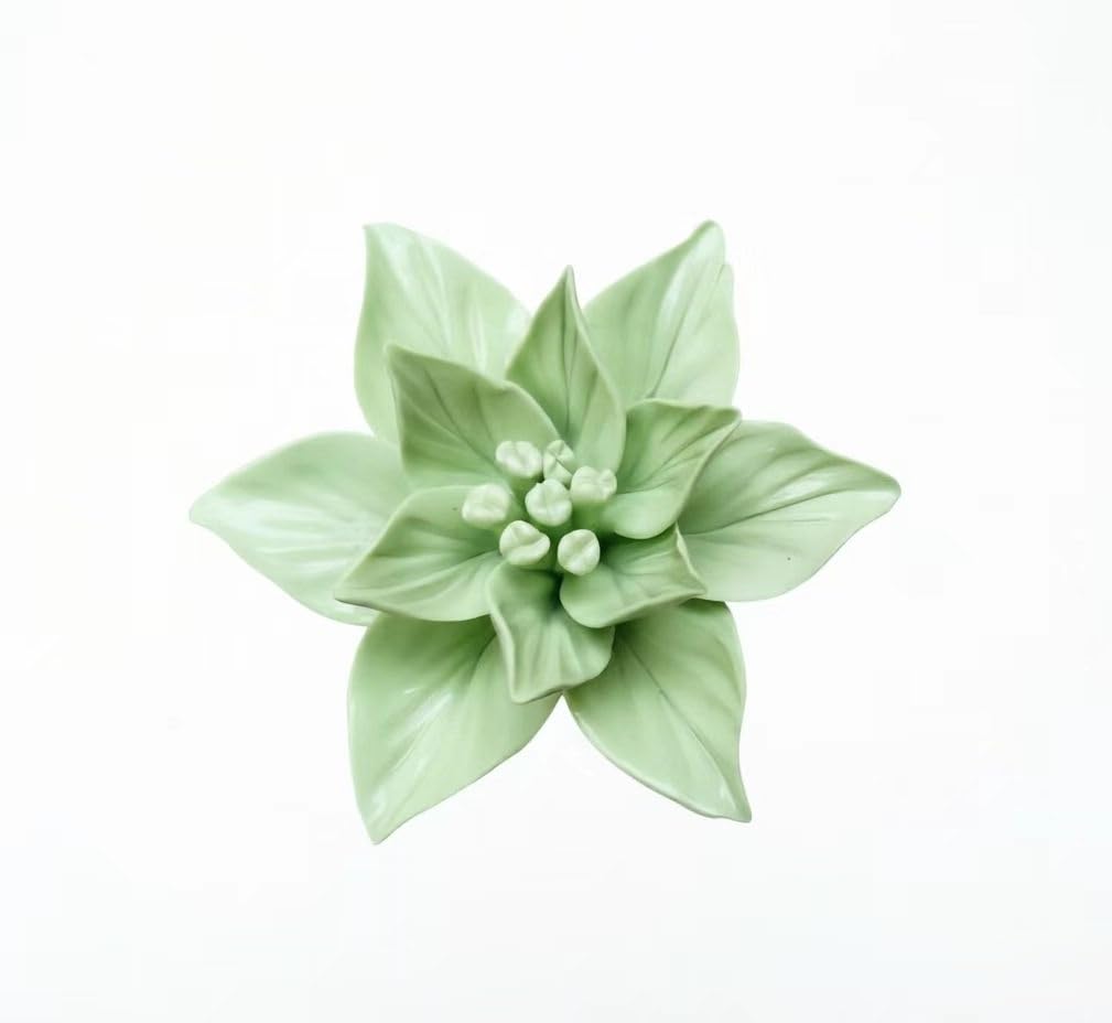Light Green,Gardenia, 2.76",Ceramic Flower Wall Art Decor, Artificial Flower Wall Sculpture,Handmade Ceramic Flowers for Home,Hallway,Living Room, Kitchen,Bathroom