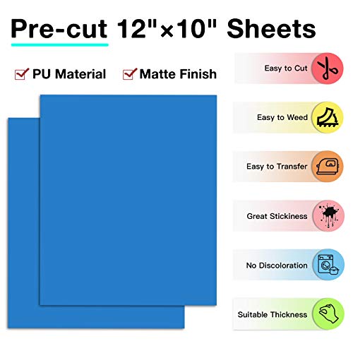 Image of Lake Blue HTV Heat Transfer Vinyl: 13 Pack 12 x 10 Lake Blue Iron on Vinyl | Lake Blue HTV Vinyl for T-Shirt, Heat Transfer Vinyl Compatible with Cricut Cutting Machine, Silhouette Cameo or Heat Press
