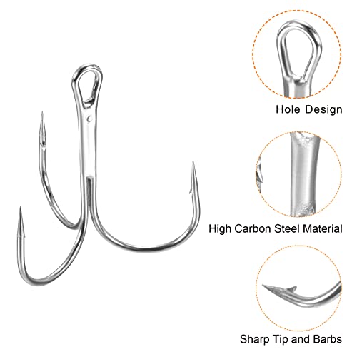 PATIKIL 6# Treble Fish Hooks, 50 Pack 0.75" L Carbon Steel Sharp Round Bend Hook Triple Barbed Hook for Freshwater Saltwater White - Image 4