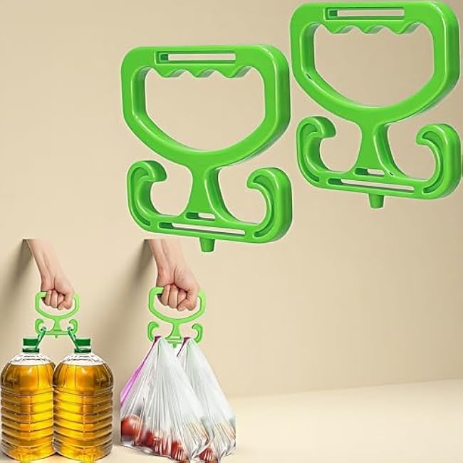 Heavy Duty Grocery Bag Carrier Handle - 2 Pack Adjustable Non-Slip Grip, 80lbs Ergonomic Holder for Shopping Bags, Plastic Bags, Buckets (Space-Saving Design)