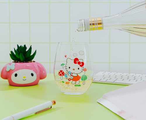 Verre à vin sans pied Hello Kitty Sanrio aux motifs champignons de 590 ml