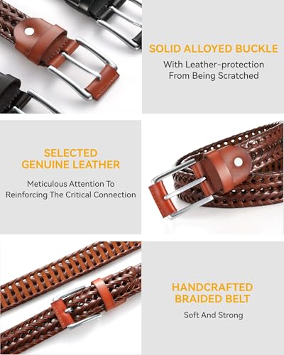 Image of CHAOREN Mens Braided Woven Leather Belt 35MM - Built to Last, Snug Fit | Fully Adjustable, Break-Resistant, Casual-Elegant Vibe, Versatile for Golf, Jeans & Dress, Gift Box