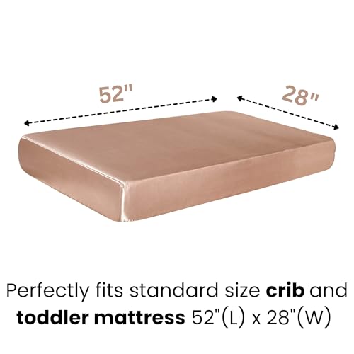 Image of Satin Crib Sheets 2-Pack for Babies & Toddlers - Soft, Gentle on Hair & Skin - Fitted Satin Sheets for Crib or Toddler Mattress