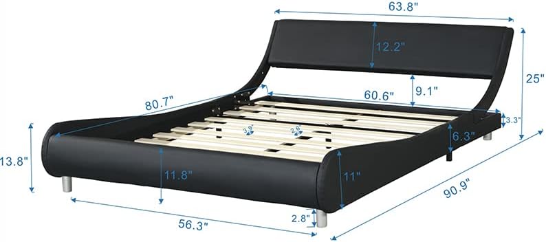 Miniatura 2 de Base de cama LED tapizada con cabecero, marco de cama inteligente Queen, plataforma de perfil bajo, soporte de listones de madera, no necesita