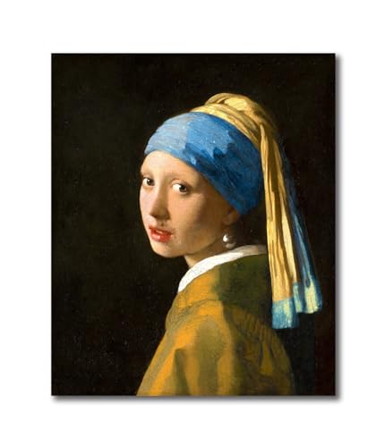 Image of Sikhash Johannes Vermeer Canvas Paintings | Girl with a Pearl Earring Portrait Art | Famous Artist Wall Art for Living Room | | 23x19 Inches Unframed